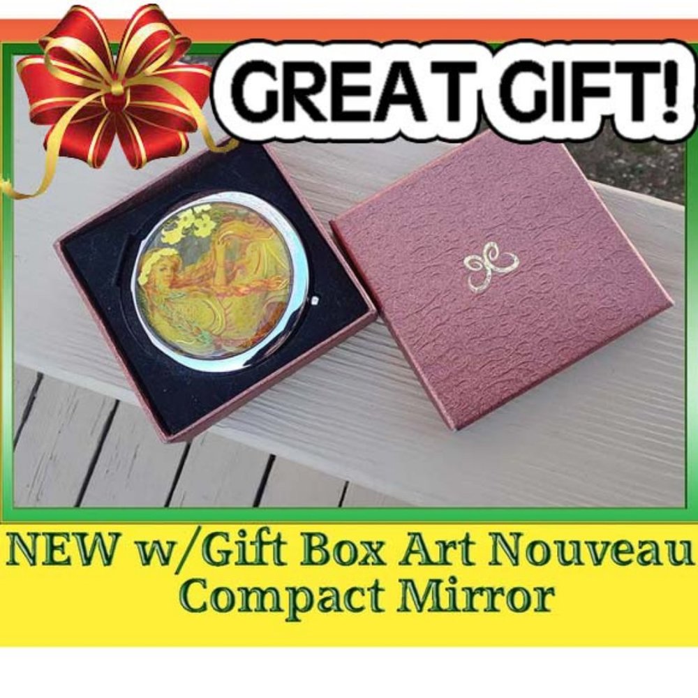 NEW w/Gift Box Art Nouveau Themed Compact Mirror